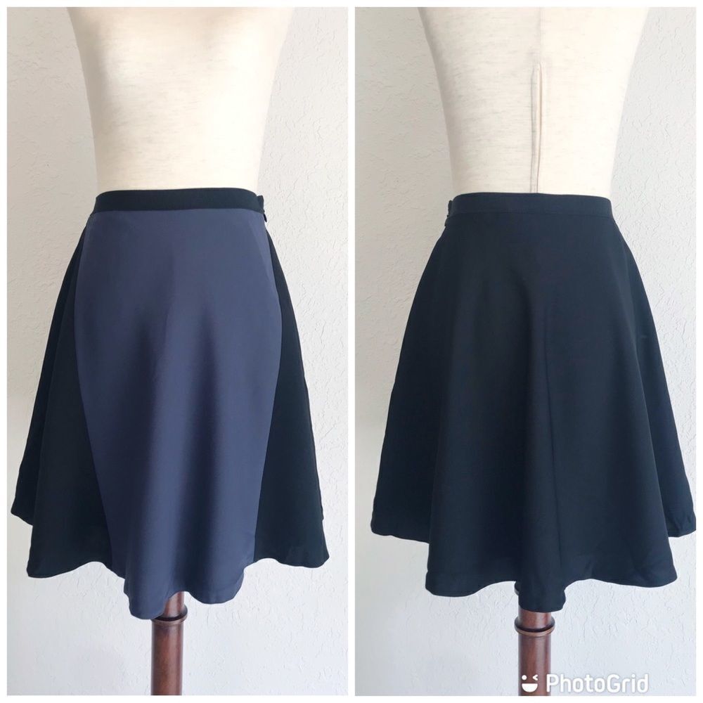 TAHARI Black Navy Skater Mini Skirt A-Line Colorblock Short Office Career Size 4